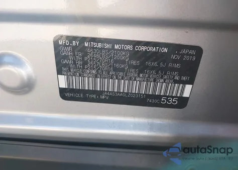 2020 Mitsubishi Eclipse Cross Es 1.5T from USA, damaged, VIN JA4AS3AA0LZ023151